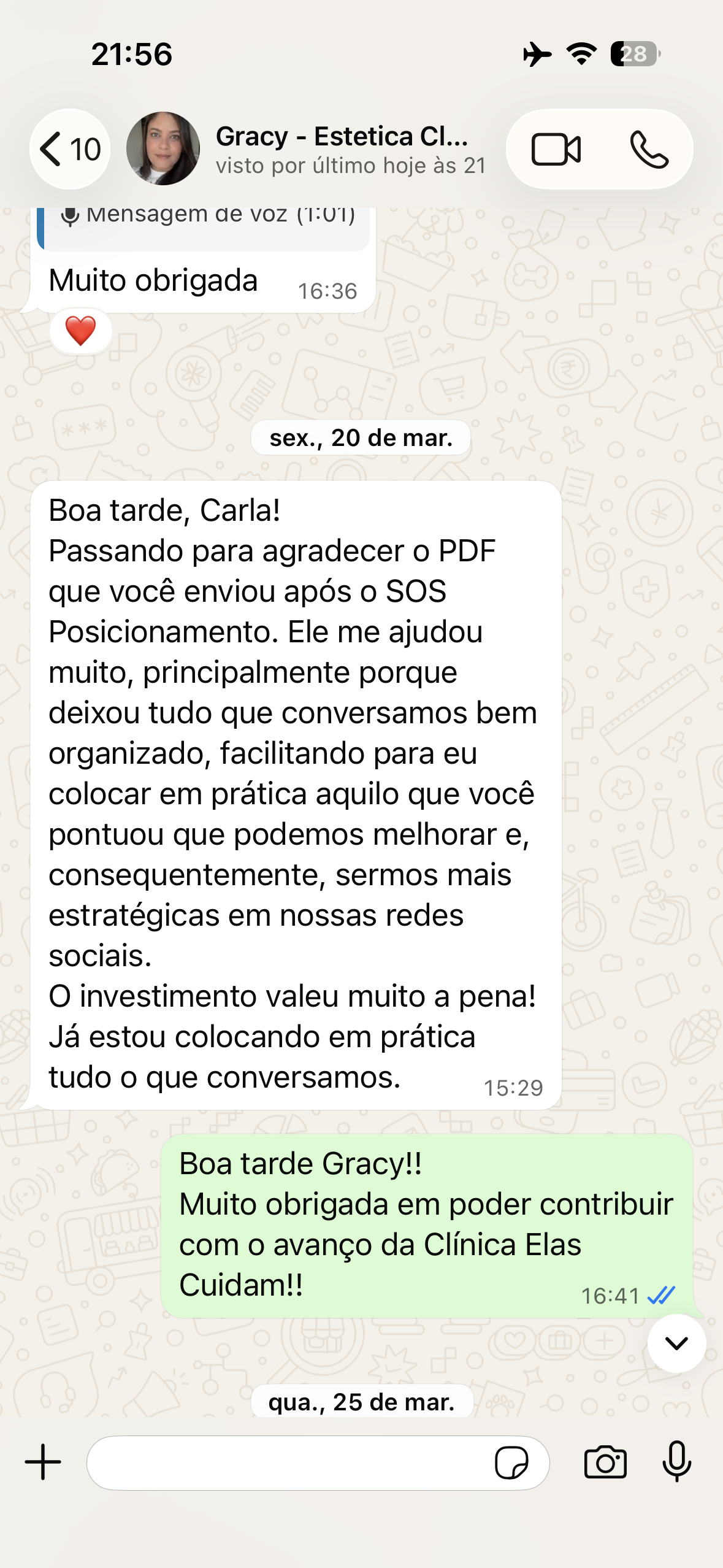 Depoimento — Gracy, Clínica Elas Cuidam
